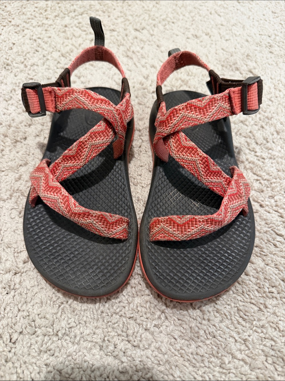Chaco Sandals with Coral-Patterned Webbing and Black Footbed